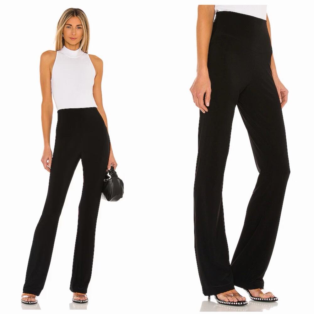 Norma Kamali Size XL Black Boot Cut Pant High Rise Stretch Wide Leg $175 Comfort